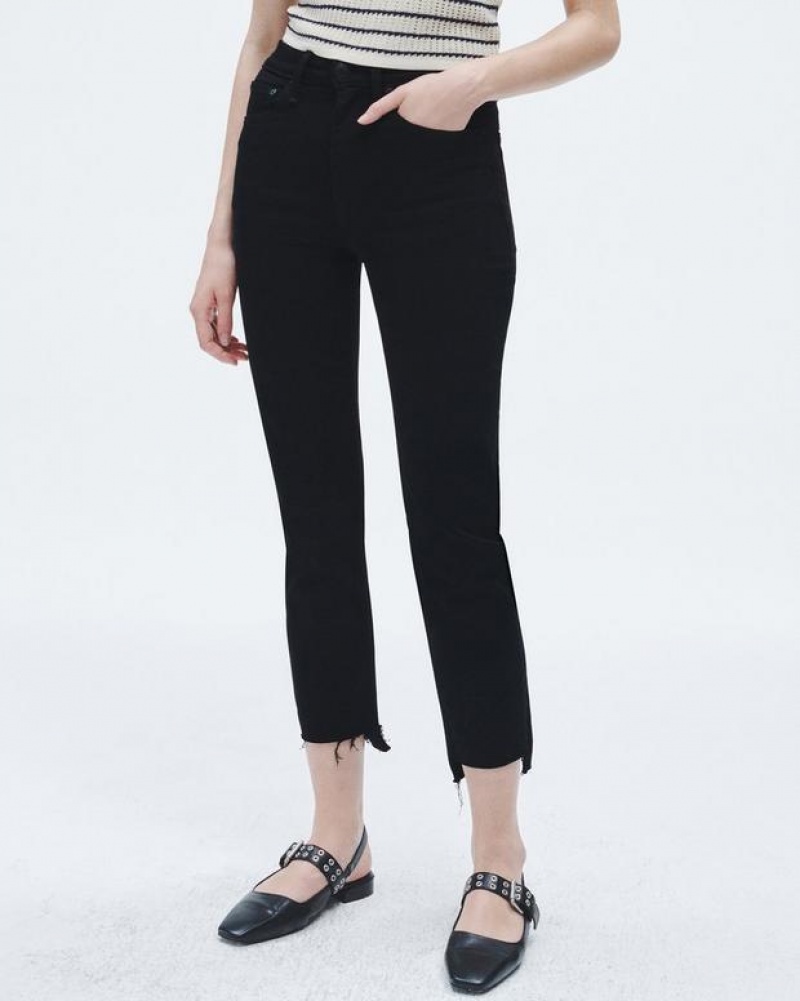 Rag & Bone Wren Ankle Gerade High-Rise Stretch Jeans Damen Schwarz | 645897-XQW