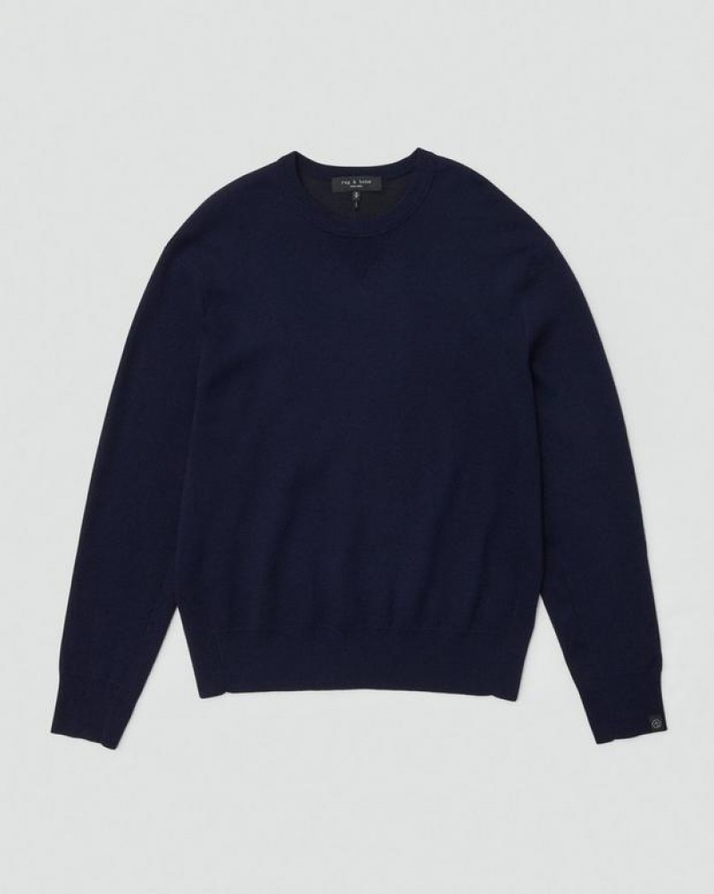 Rag & Bone York Wolle Crew Relaxed Fit Pullover Herren Navy | 403791-TXN