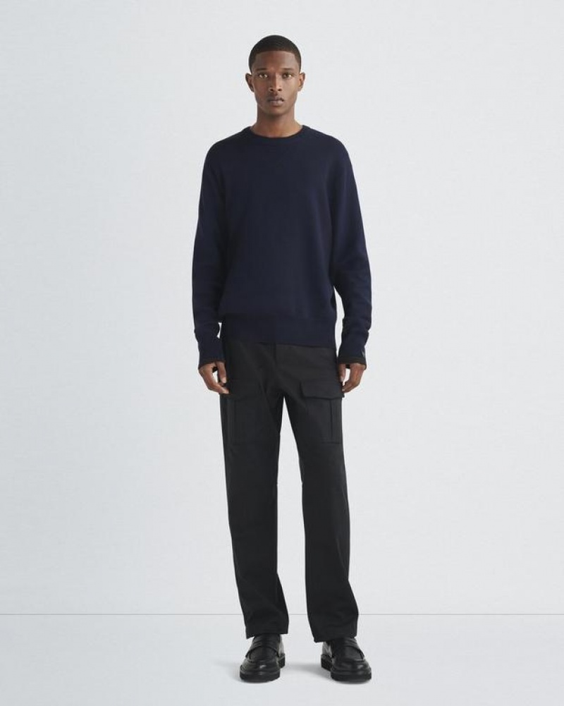 Rag & Bone York Wolle Crew Relaxed Fit Pullover Herren Navy | 403791-TXN